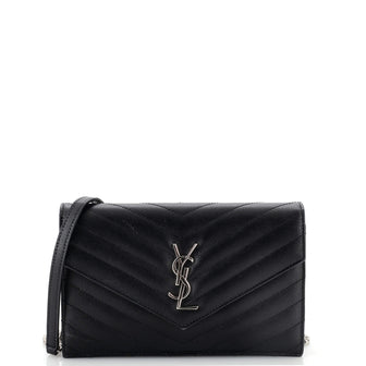 Saint Laurent Classic Monogram Wallet on Chain Matelasse Chevron Leather Small