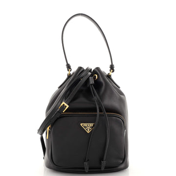 Prada Drawstring Pocket Bucket Bag Soft Calf Small