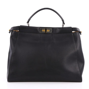 Fendi Peekaboo Handbag Leather with Calf Hair Interior Large Black 2041801