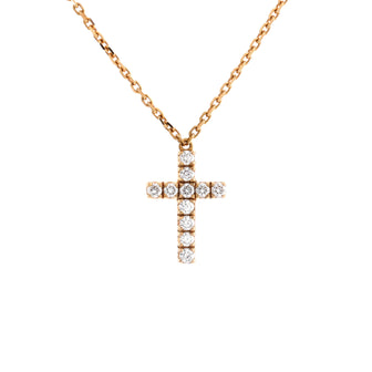 Cartier Cross Pendant Necklace 18K Rose Gold with Diamonds