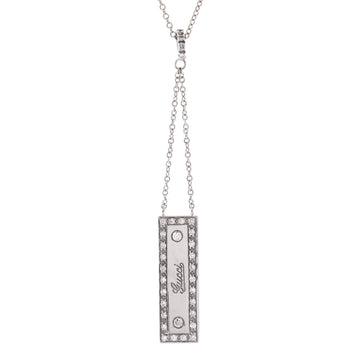 Gucci Vertical Bar Logo Lavalier Necklace 18K White Gold with Diamonds