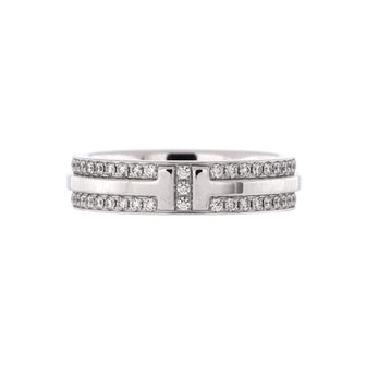 Tiffany & Co. T Two Ring 18K White Gold with Pave Diamonds Narrow