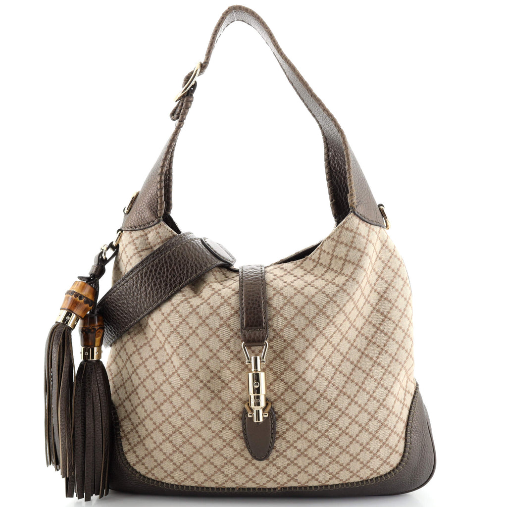 Gucci New Jackie Bag Diamante Canvas Medium Neutral 204187107