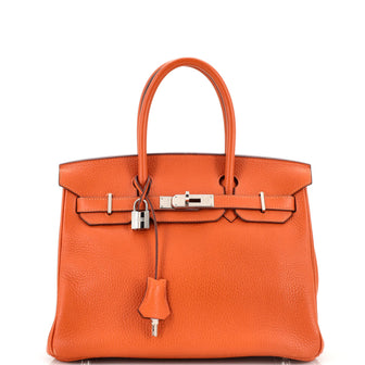 Hermes Birkin Handbag Orange Clemence with Palladium Hardware 30