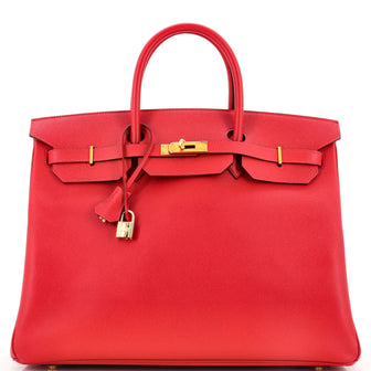 Hermes Birkin Handbag Red Courchevel with Gold Hardware 40