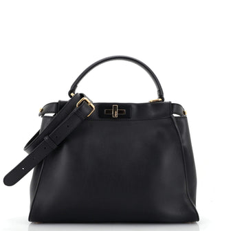 Fendi Peekaboo Bag Rigid Leather with Zucca Velvet Interior Regular