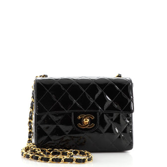 Chanel Vintage Square Classic Single Flap Bag Quilted Patent Mini