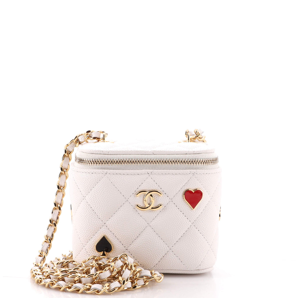 Chanel Classic Vanity Case with Chain Pin Embellished Quilted Caviar Mini  White 20418787