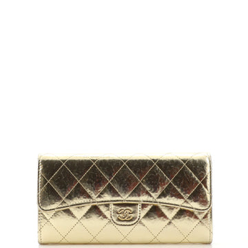 Chanel CC Gusset Classic Flap Wallet Quilted Hammered Metallic Calfskin Long
