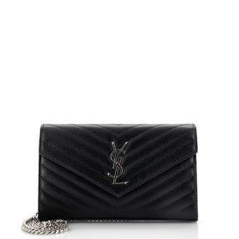 Saint Laurent Classic Monogram Wallet on Chain Matelasse Chevron Leather Medium