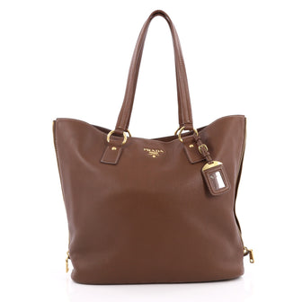  Prada Side Zip Shopper Tote Vitello Daino Large Brown 2042102