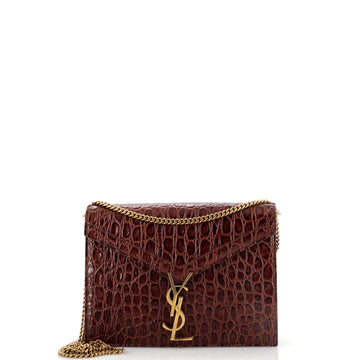 Saint Laurent Cassandra Chain Shoulder Bag Crocodile Embossed Leather Small
