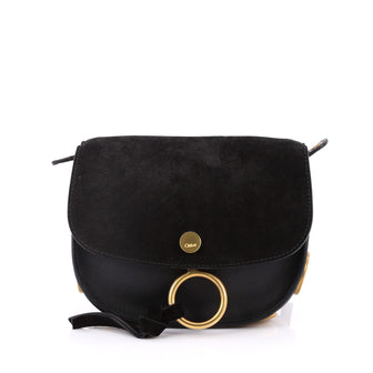 Chloe Kurtis Shoulder Bag Leather and Suede Medium Black 2042301