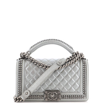 Chanel Chain Handle Boy Flap Bag Quilted Glazed Calfskin Old Medium