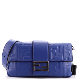 Fendi Baguette Convertible Belt Bag Zucca Embossed Leather Medium