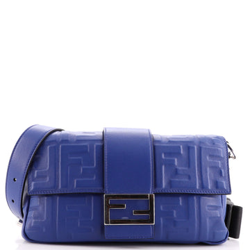 Fendi Baguette Convertible Belt Bag Zucca Embossed Leather Medium