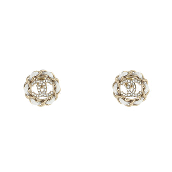 Chanel Chain Around CC Stud Earrings Metal with Leather and Crystals