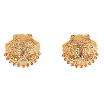 Chanel CC Shell Clip-On Earrings Metal with Mulitcolor Crystals