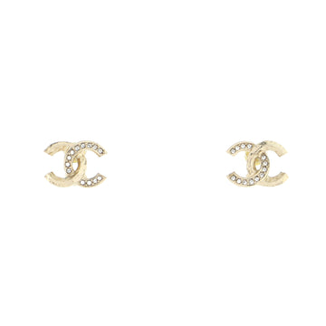 Chanel CC Stud Earrings Hammered Metal with Crystals