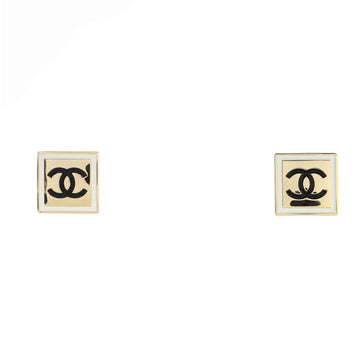 Chanel CC Square Stud Earrings Metal with Enamel