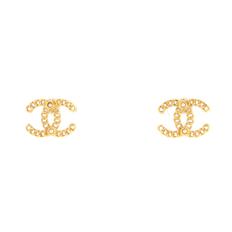 Chanel CC Chain Stud Earrings Metal with Faux Pearls
