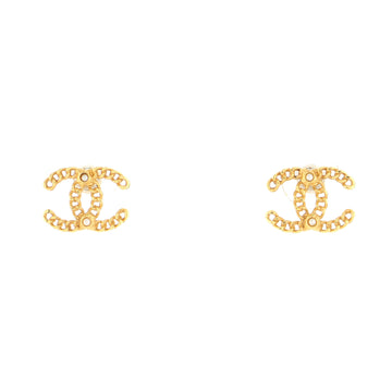 Chanel CC Chain Stud Earrings Metal with Faux Pearls