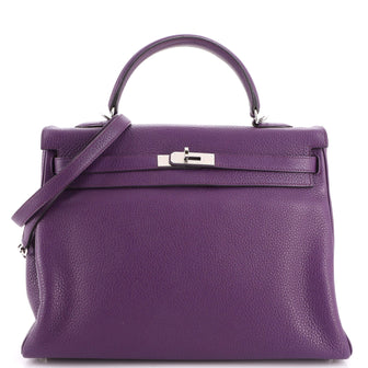 Hermes Kelly Handbag Purple Togo with Palladium Hardware 35