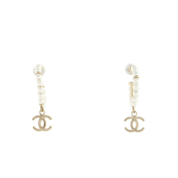 Chanel CC Dangle Hoop Earrings Metal and Faux Pearl