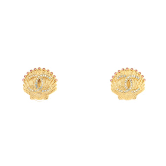 Chanel CC Shell Clip-On Earrings Metal with Mulitcolor Crystals