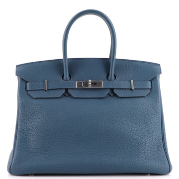 Hermes Birkin Handbag Blue Fjord with Palladium Hardware 35