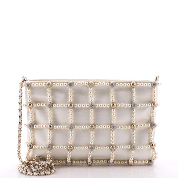 Chanel Embellished Evening Bag Satin with Faux Pearls and Crystals Small