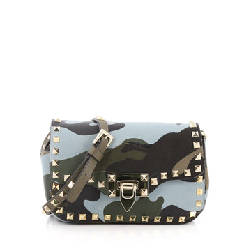 Valentino Rockstud Crossbody Bag Camo Leather and Canvas Mini Green