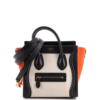 Celine Tricolor Luggage Bag Canvas and Leather Nano