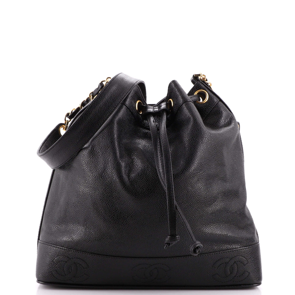 Chanel Vintage Chanel Brown Lambskin Leather Drawstring Bucket Bag +