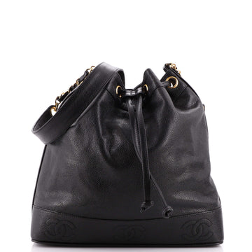 Chanel Vintage CC Drawstring Bucket Bag Caviar Medium