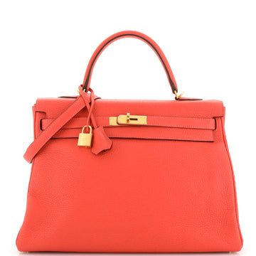Hermes Kelly Handbag Pink Clemence with Gold Hardware 35