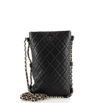 Chanel Chain Around Flat Phone Holder Crossbody Quilted Lambskin