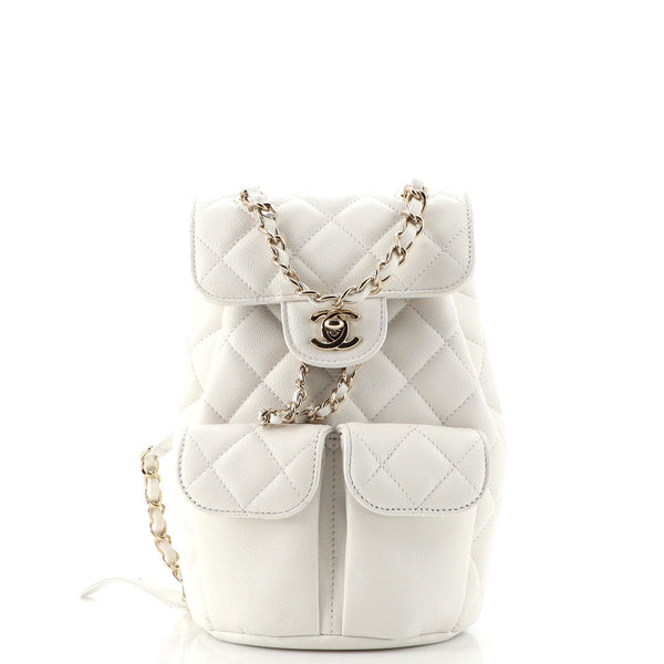 chanel mini backpack white Chanel Double Pocket Flap Bucket Backpack Quilted Caviar White 204415164