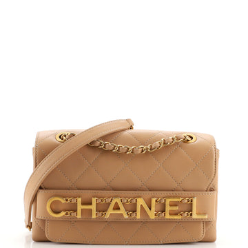 Chanel Logo Enchained Flap Bag Quilted Calfskin Small