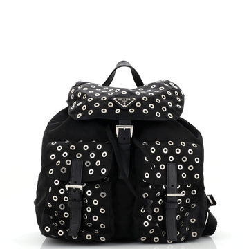Prada Double Front Pocket Backpack Tessuto with Grommet Detail Medium