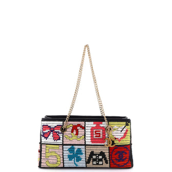 Chanel Vintage Precious Symbols Chain Tote Crochet Tweed Small