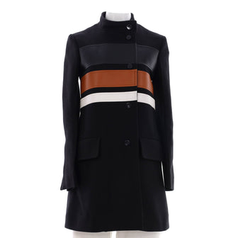 Louis Vuitton Women's Collarless Button Down Long Coat Wool Blend with Leather