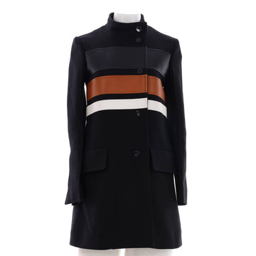 Louis Vuitton Women's Collarless Button Down Long Coat Wool Blend with Leather