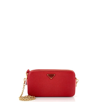 Prada Double Zip Wallet on Chain Crossbody Saffiano Leather Mini