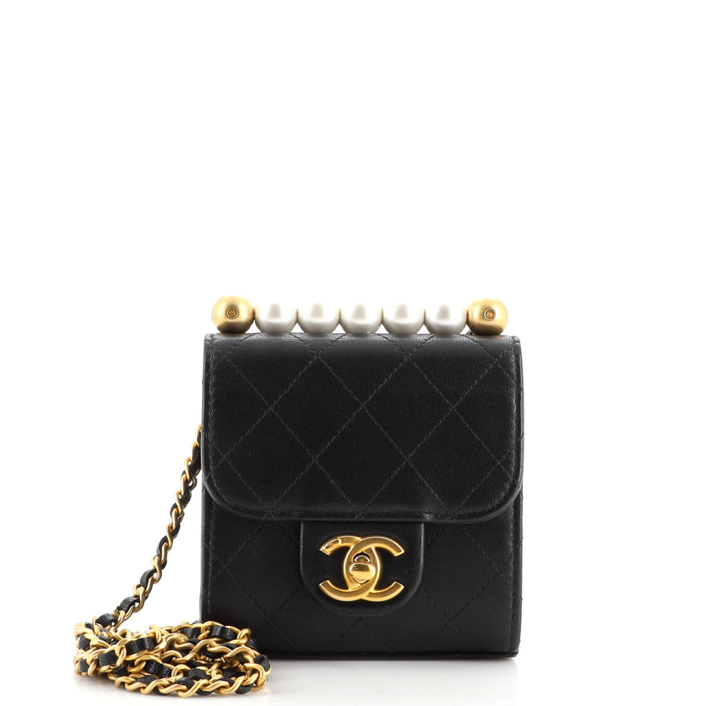 Chanel Chic Pearls Flap Clutch with Chain Quilted Goatskin Mini Black  204415276