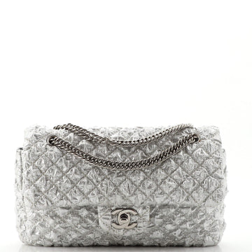 Chanel Bijoux Chain Double Flap Bag Quilted Metallic Bubble Fabric Small