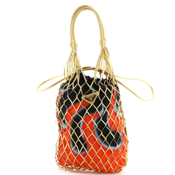 Prada Fishnet Tote Woven Leather and Printed Tessuto