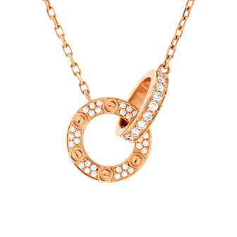 Cartier Love Interlocking Pave Necklace 18K Rose Gold and Diamonds