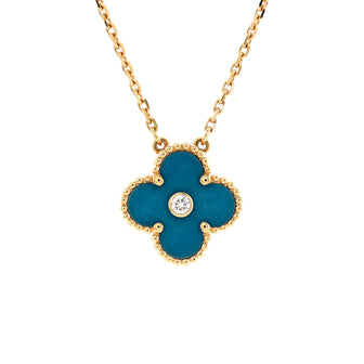 Van Cleef & Arpels Vintage Alhambra Pendant Necklace 18K Yellow Gold and Sevres Porcelain with Diamond