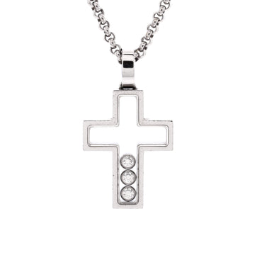 Chopard Happy 3 Diamonds Cross Pendant Necklace 18K White Gold with Floating Diamonds
